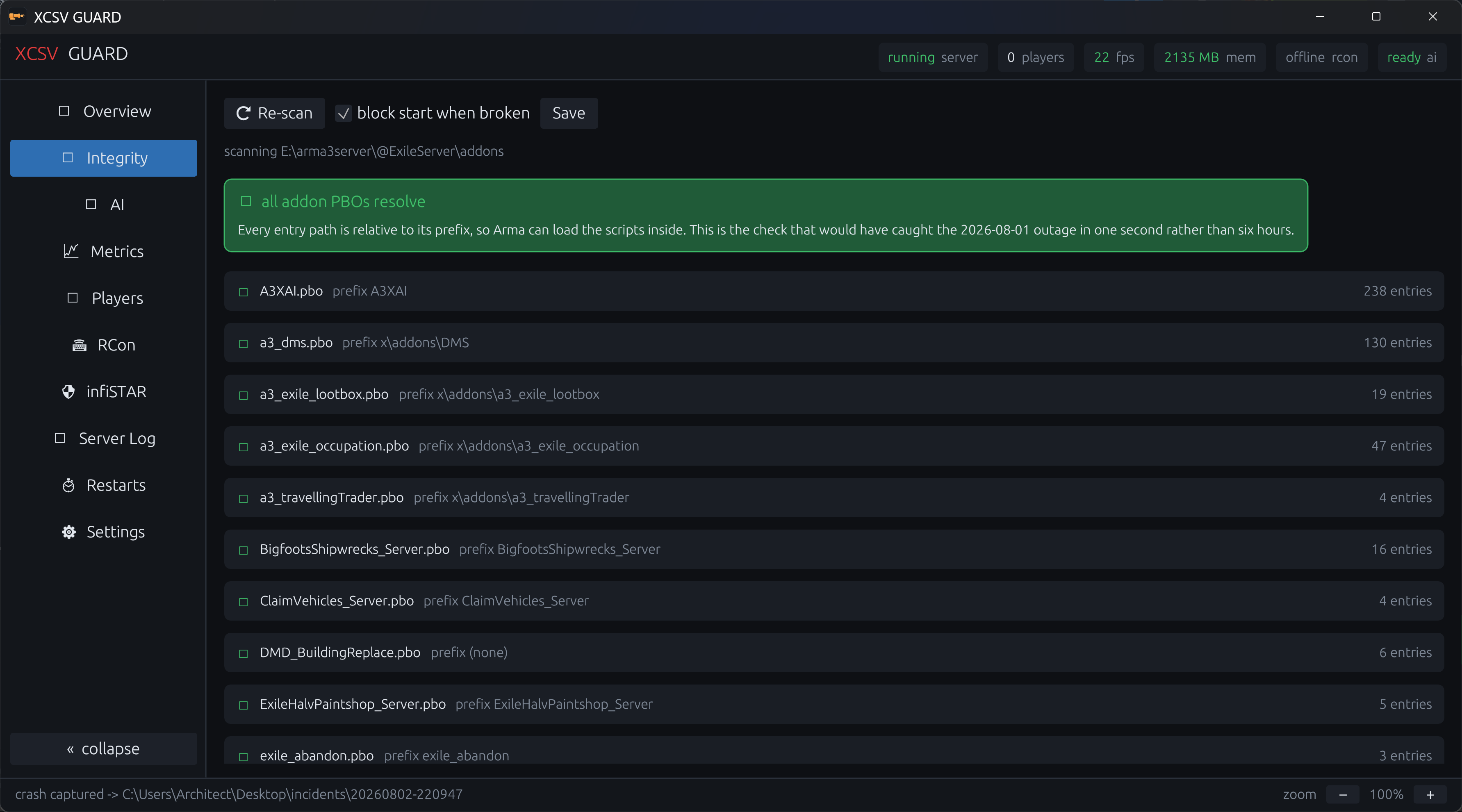 XCSV GUARD Integrity tab