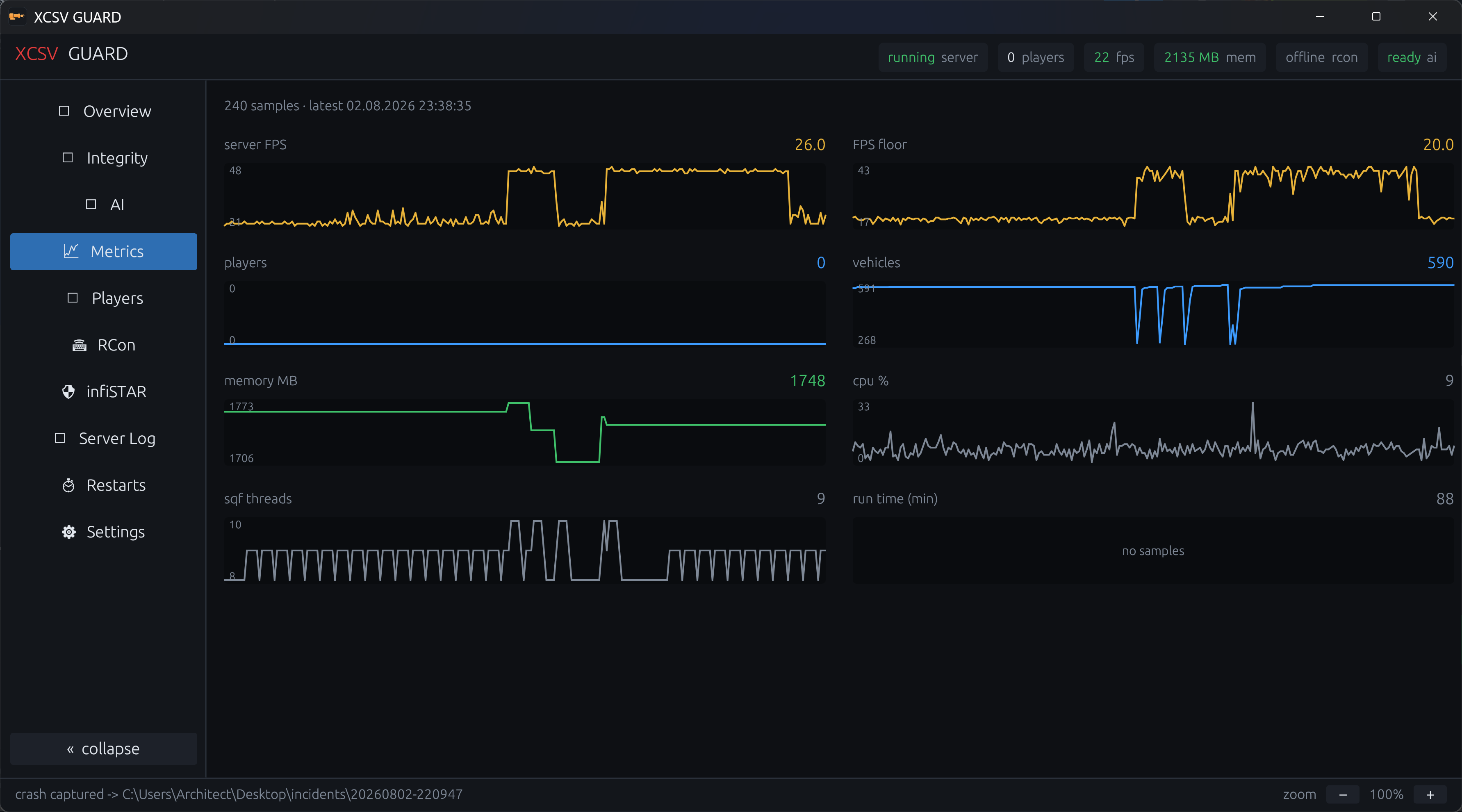 XCSV GUARD Metrics tab